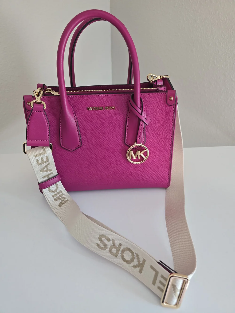 MICHAEL KORS Pink Jet Set Signature Leather Satchel